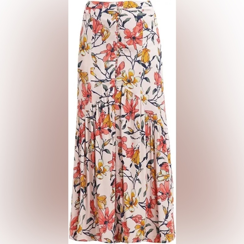 Free People Smooth Sailing Floral Maxi Skirt 12 Button Front Boho NWT - Picture 2 of 5